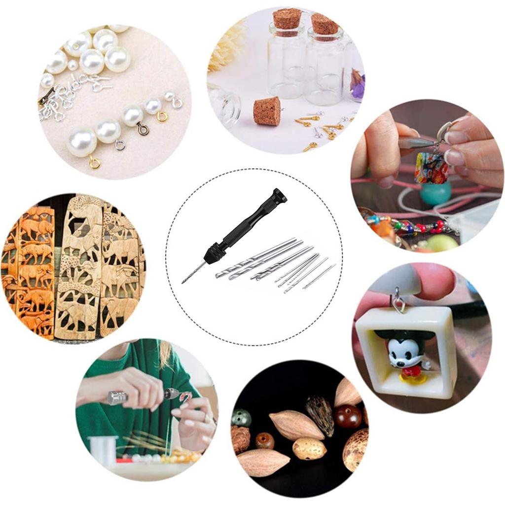 Solxion Pin Hand Micro Drill Sharp Small Precision Manual No Power Supply Drilling DIY Tools 10-Piece Vise, Drill, Set, Tools, Drill, Noise-Free,