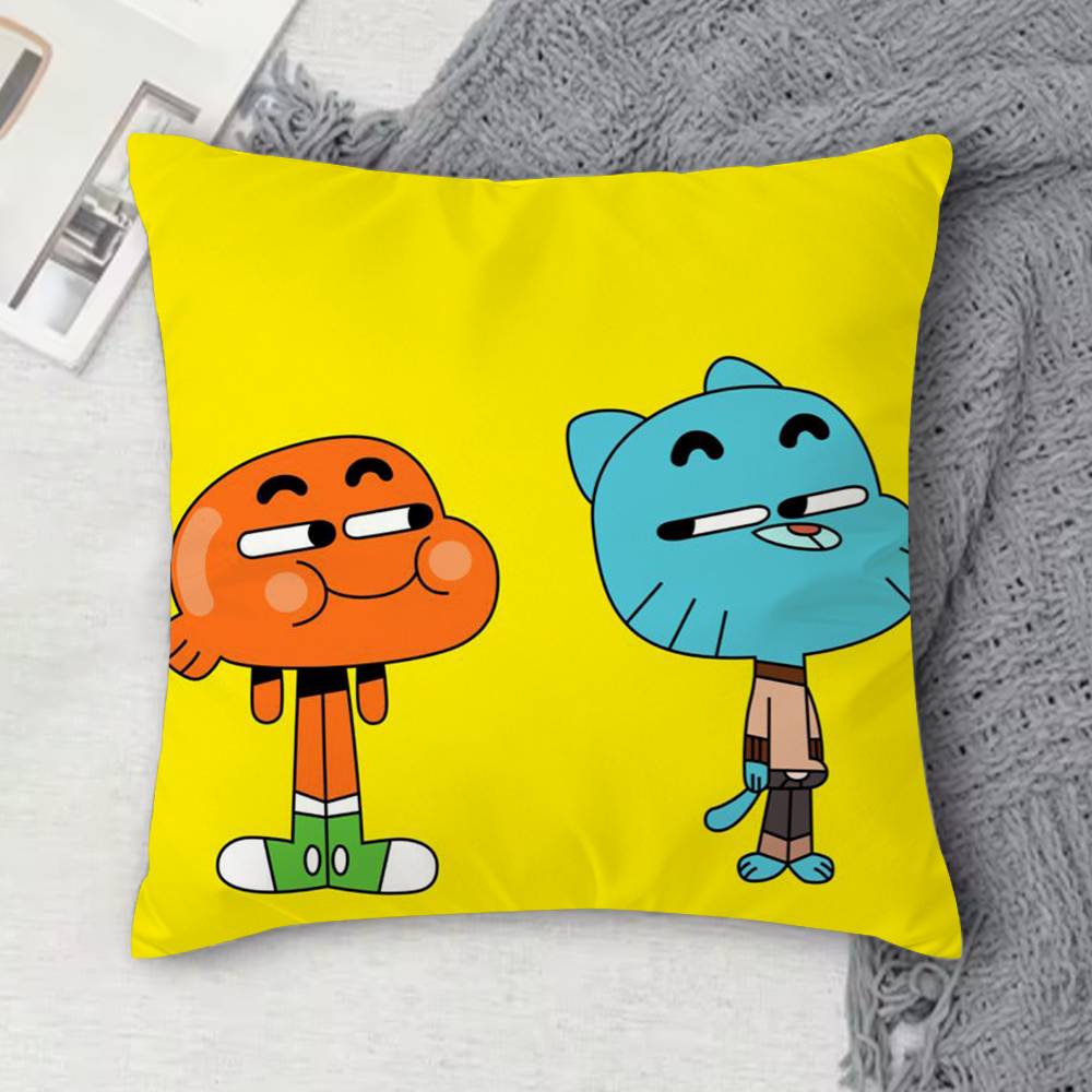 TThe Amazing World of Gumball Doublesided Printed Square Decorative Cushion Cover for Sofa Living Room Home Decor