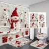 4pcs Christmas Snowman Waterproof Shower Curtain With 12 Hooks Non-Slip Bathroom Rug Toilet U-Shape Mat Toilet Lid Cover Pad