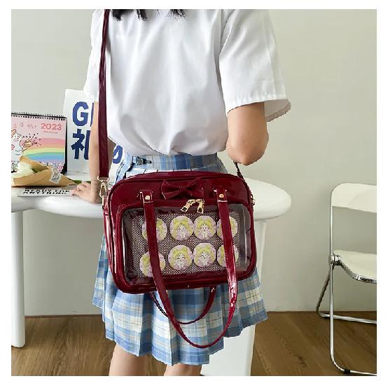 Kawaii Patent Leather Handbags Women Transparent PVC Itabag Women Tote Bag New Japanese Shoulder Bag Women Small JK Bag Ita Bag
