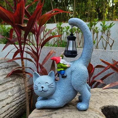Смола Кот Эльф Солнечное Украшение Креативная Милая Статуэтка Животного Свет Водонепроницаемый Яркий Сад Фигурки Скульптуры Лампа День Рождения