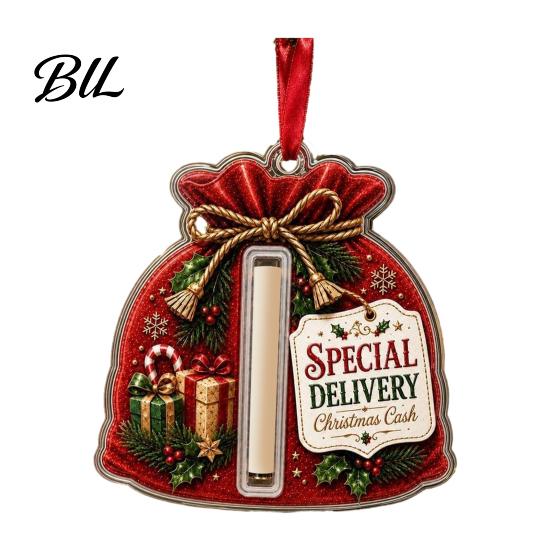 Money Gift Card Holders for Christmas 2D Acrylic Cash Holder Ornament, Hanging Family Xmas Tree Decor, Reusable Pocket Keepsake Holiday Party