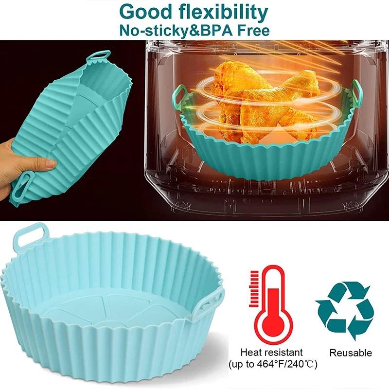 Air Fryer Silicone Liners Backing Tray Pizza Fried Chicken Airfryer Silicone Basket Reusable Airfryer Pan Liner Accessories