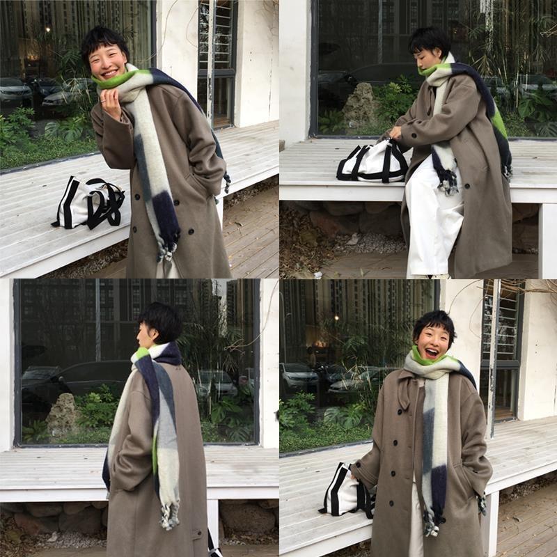 Зимний новый шарф с цветовой блокировкой, женская мягкая восковая шаль, утолщенный теплый длинный модный универсальный шарф