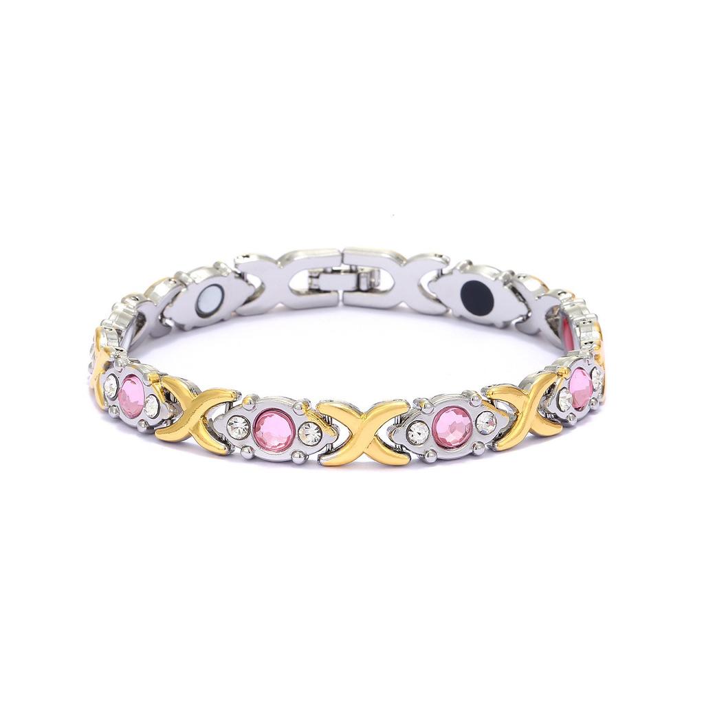 Ladies Detachable Energy Magnetic Bracelet Eco Friendly Rhinestone Adjustable Bangle
