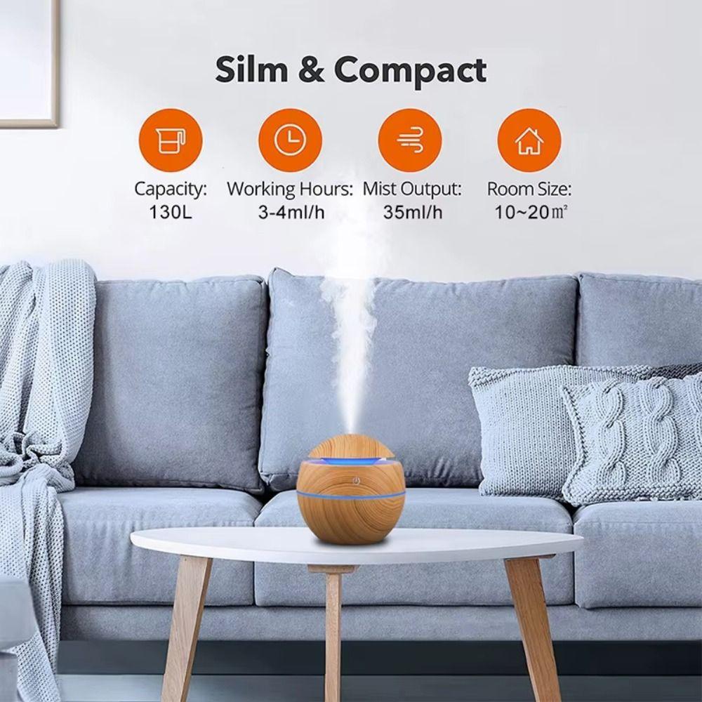 Wood Grain Air Humidifier Ultrasonic Mini Mist Maker Personal Mist Air Purifier Dorm Room Use