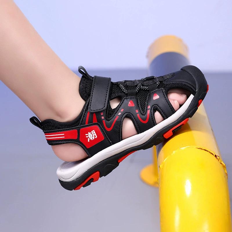 Летние спортивные сандалии для мальчиков, детские дышащие нескользящие пляжные туфли для мальчиков, уличные сандалии с закрытым носком и защитой от ударов