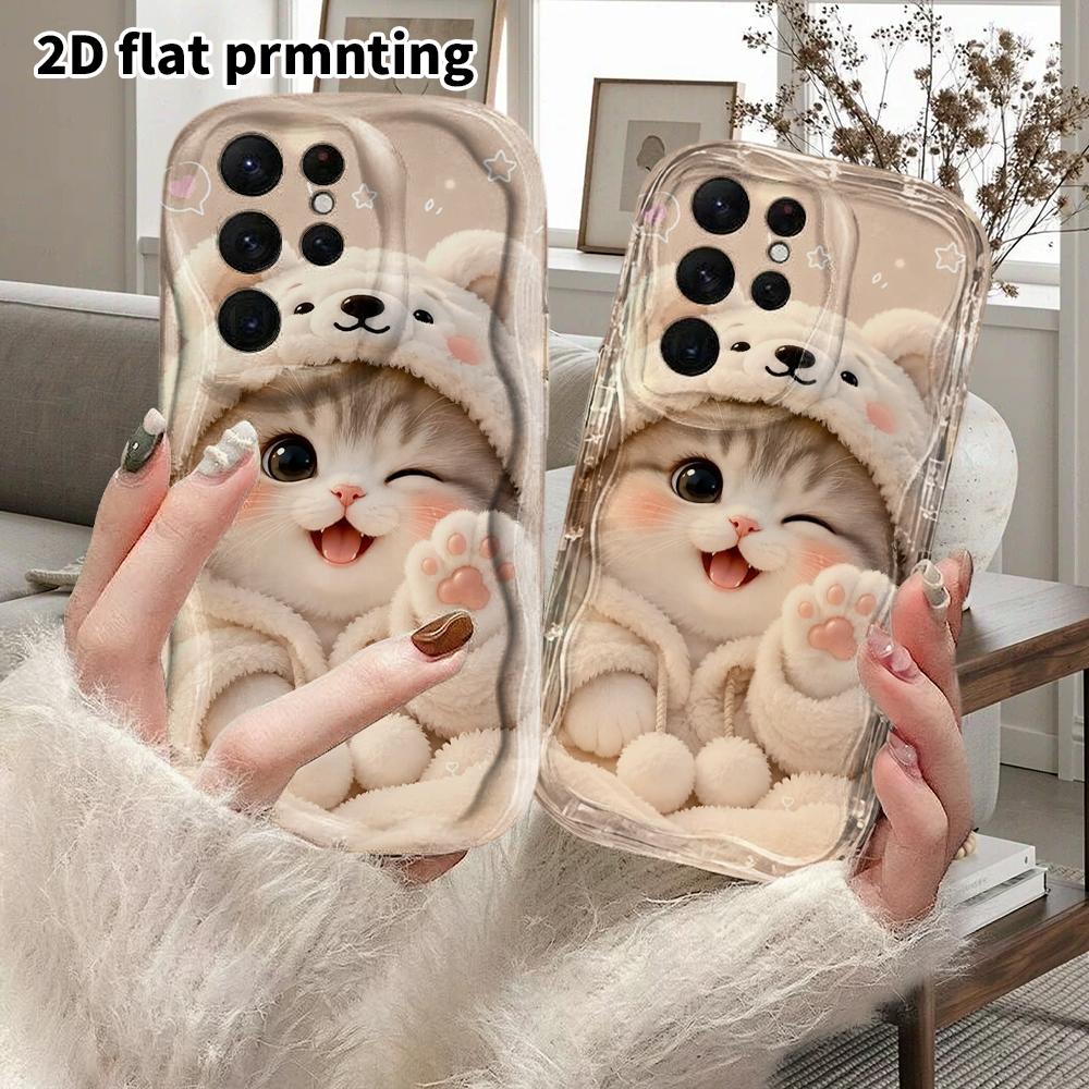 Phone Case: 2D Flat Samsung Galaxy A34 A35 M05 M06 S20 S22 S21 FE Plus 5G Protective Case, Couple Style, Wink Kitty, Christmas and Halloween Gifts
