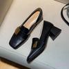 French Square Head Thick Heel Single Shoes Women'S Winter British Style Small Leather Shoes Retro Soft Leather High Heel Loafers