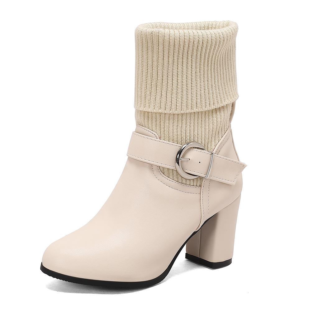 Мода 2025 Осень Зима Вязаные Короткие Ботинки Женские Новые Ботильоны Носки Обувь Женская Мода Пряжка на Щиколотке Слипоны Высокий Каблук Botas De Mujer