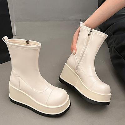 Модные женские ботильоны на платформе, с круглым носком, женские осенние готические ботильоны на высоком каблуке, женские короткие ботинки на танкетке, с боковой молнией, женские ботильоны