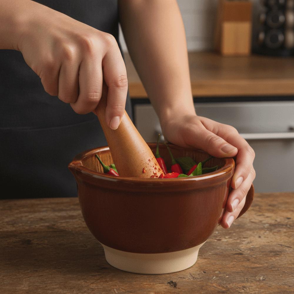 with Handle Ceramic Mortar and Pestle Set Rustic Style Garlic Grinder Garlic Grinding Bowl Cooking