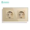 BSEED Single EU Socket Double Power Outlets Triple Electric Sockets Crystal Glass Wall Sockets White Black Gold Gray 16A