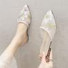 Fashion Slides Pointed Toe Embroidery Shoes for Women Sexy Woman Mules Slippers Low Heel New Collection Price Fashion 2025 Trend Sandals