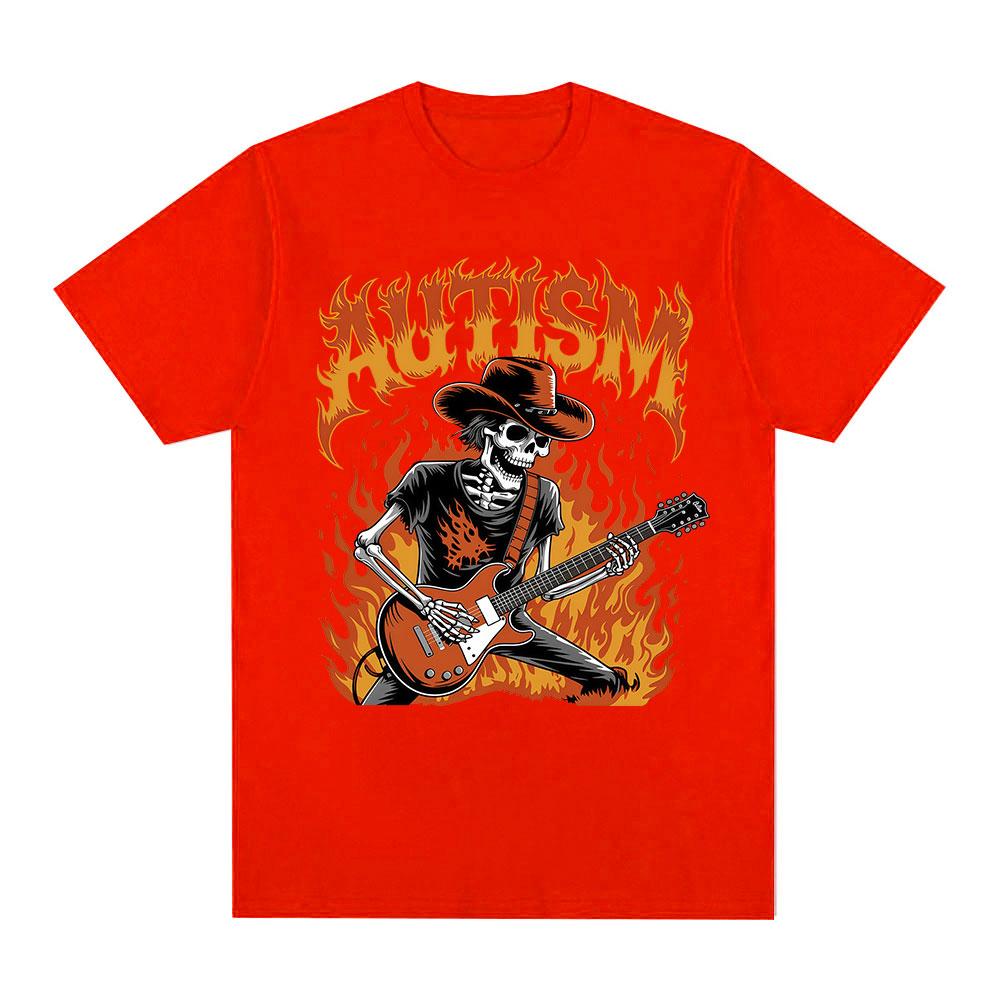 Autism Funny Skeleton Meme Tshirts Men Women Clothing Vintage Summer Short Sleeves Tshirt 100 Cotton Casual Oversized T Shirt