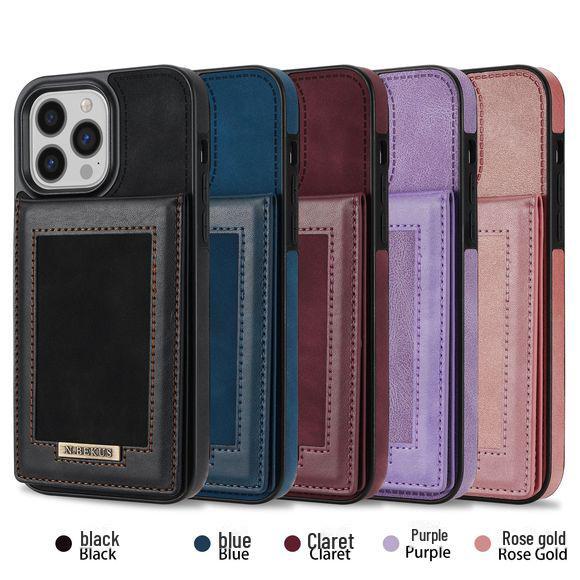 iPhone14 Solid Color Flip Card Holder Leather Case: Dreamy Magnetic Phone Cover for Apple 13.