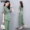 Костюм женский, тонкий, женский, рубашка с воротником-стойкой, широкие брюки, цельный шифоновый костюм, элегантный, темпераментный, для работы, можно носить