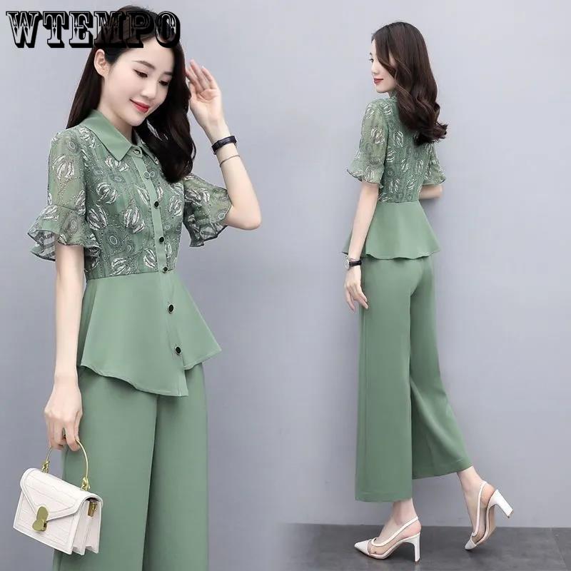 Костюм женский, тонкий, женский, рубашка с воротником-стойкой, широкие брюки, цельный шифоновый костюм, элегантный, темпераментный, для работы, можно носить