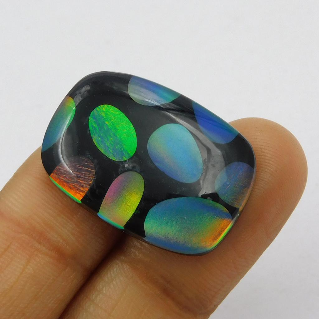 Lab Created Multicolor Onyx Opal 24.55 Ct Cushion Certified Beautiful Gemstone