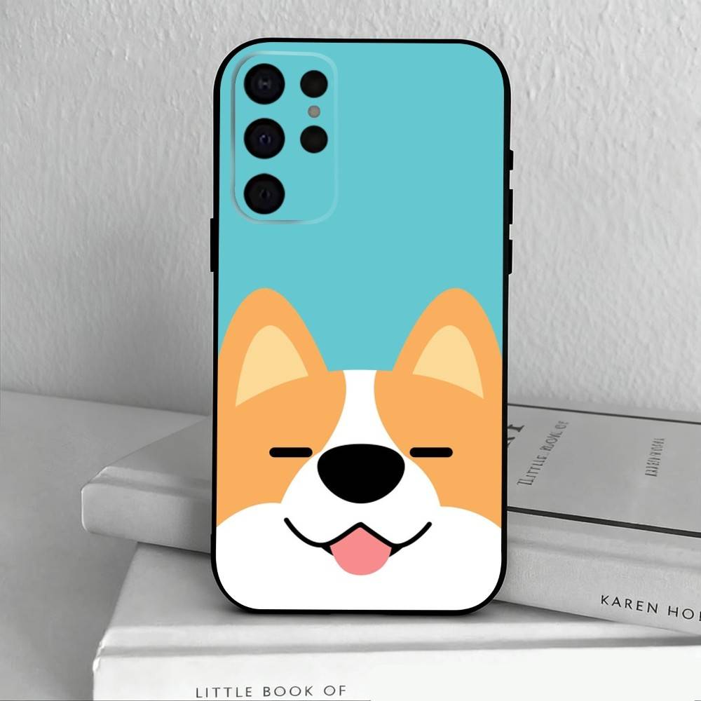 C-Милый корги D-собака-G Чехол для телефона для Samsung S25,24,23,22,30,21,10,9,Ultra,Plus,Lite,FE,4,5 G Мягкий черный чехол