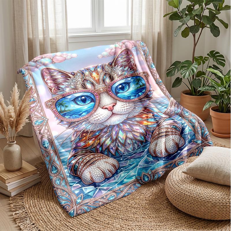 Girly Fantasy Cat Theme blanket Lightweight Warm Flannel Blanket Decorative Throw Blanket for Home Decoration