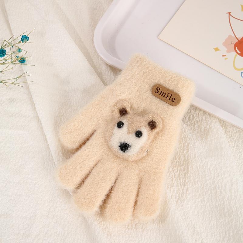 Детские зимние перчатки в корейском стиле с милым медведем - Теплые, Защищающие от холода, Пятипалые для мальчиков и девочек