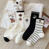 Female Autumn and Winter New Striped Dot Cartoon Cute Dog Boneless Tube Cotton Socks