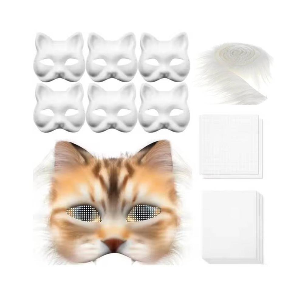 DIY Therian Mask Kit with Felt Fabric Sheet Plush Faux Fur Eye Mesh Blank Cat Mask Blank Animal Dress Up Mask for Boys Girls