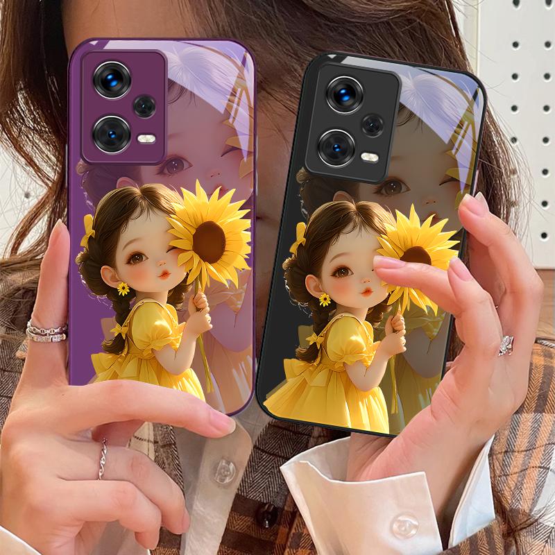 Подсолнух Девушка Розовый Для Xiaomi 14 Ultra 13 Lite Redmi Note 13 11 Pro 12 Plus Poco X6 3 Pro F4 6 GT Чехол для телефона из закаленного стекла