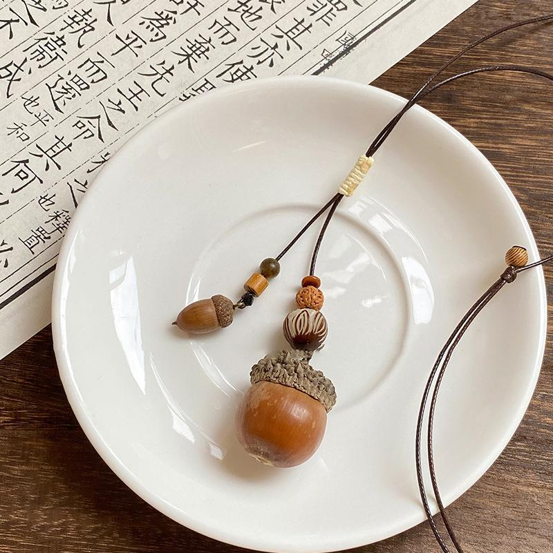 Деревянная бусина, подвеска-желудь, ожерелье из вощеного шнура, ретро этнический стиль, выдвижная цепочка для свитера, новая китайская универсальная нишевая вещь, украшение