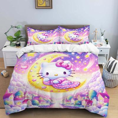 1 шт. Набор постельного белья Hello Kitty из 3 предметов, нежный комплект для взрослых и детей, подходит для двуспальных и односпальных кроватей.