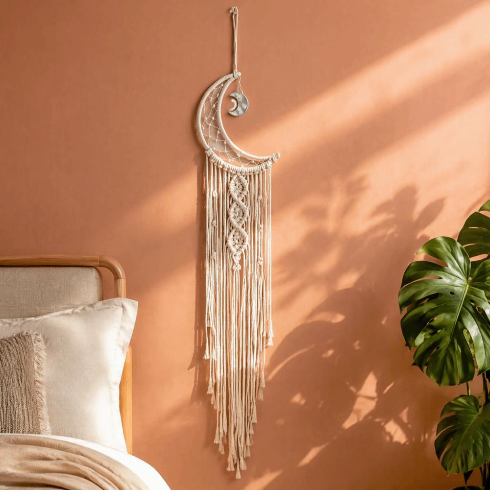 94x20cm Moon Dream Catchers White Alloy Accessories Macrame Dream Catchers Cotton Macrame with Tassel