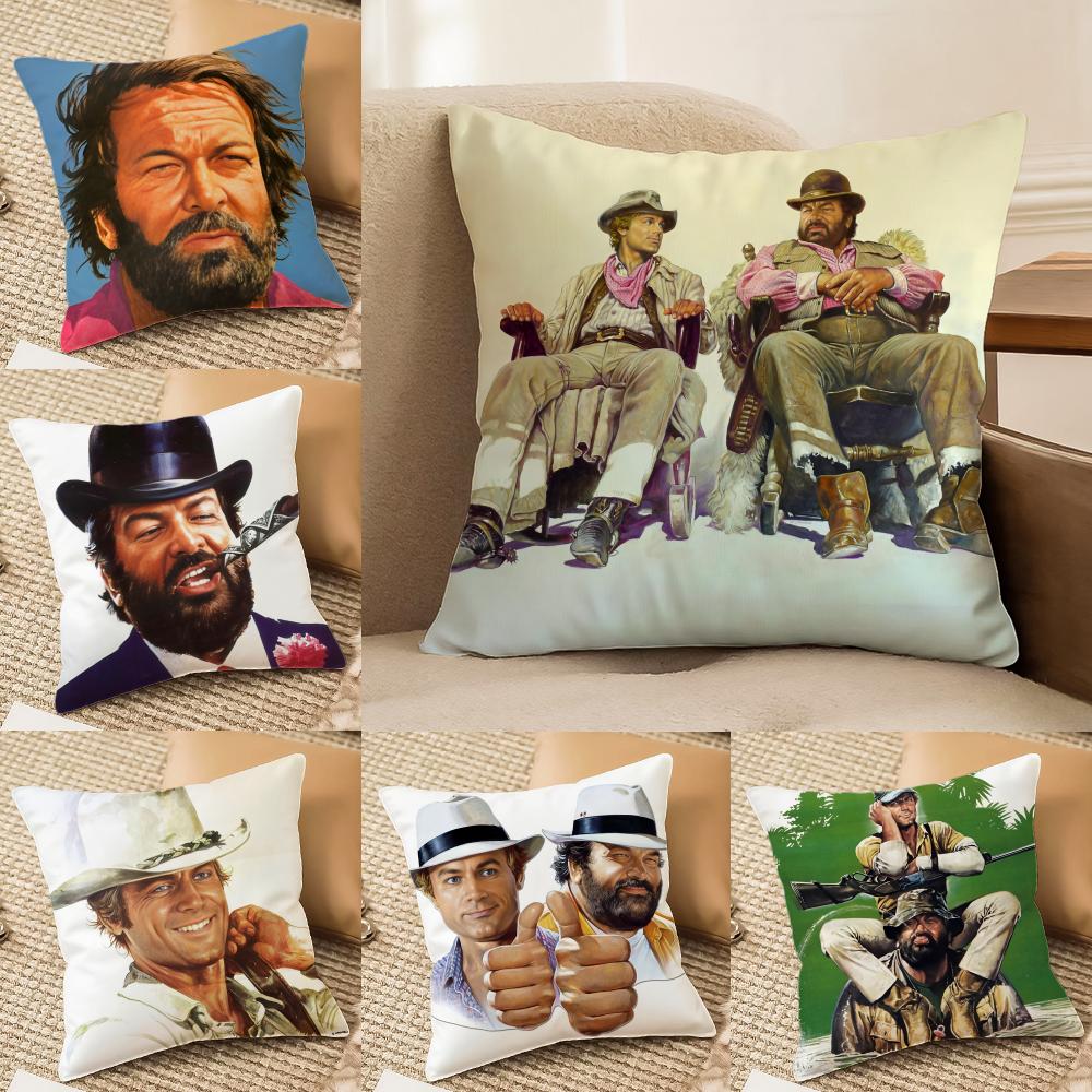 Tterence Hill Bud Spencer Cushion Cover Silky Short Plush Invisible Zipper Dustproof Sofa Pillow Case for Home Decor