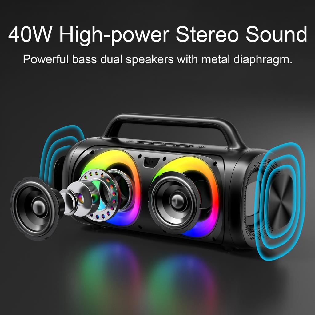 40W Wireless Bluetooth Speaker Outdoor Party Box With RGB Ambient Light Subwoofer Loudspeaker Portable Radio Waterproof Speakers