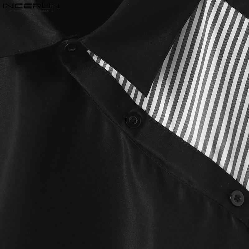 INCERUN Мужские рубашки в полоску с длинным рукавом
