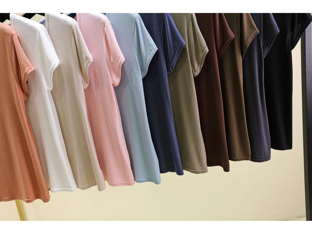 Женская летняя футболка из модала с коротким рукавом и овальным вырезом - Однотонная, Повседневная, Свободная, Приталенная, Универсальный топ