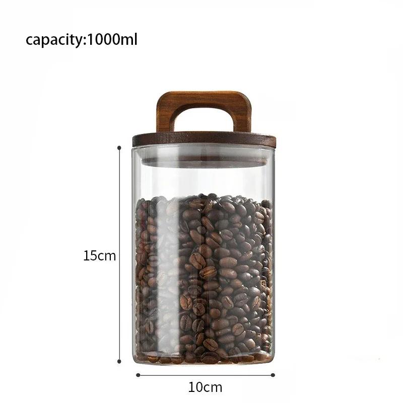 Clear Glass Jar with Bamboo Lid Sealed Canister Food Storage Container for Loose Tea Coffee Bean Sugar Salt Kitchen Gadgets