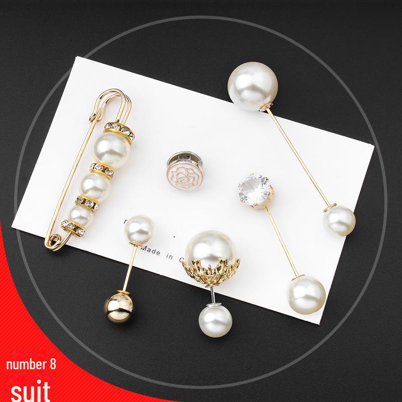 Pearl Brooch Skirt Waist Anti-Exposure Pin and Decorative Shirt Collar Button