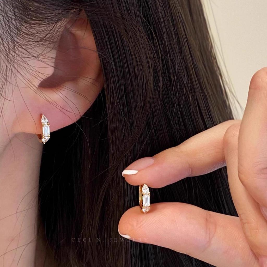 Геометрические каффы из стерлингового серебра 925 пробы с цирконами - Элегантные женские серьги в стиле французской роскоши