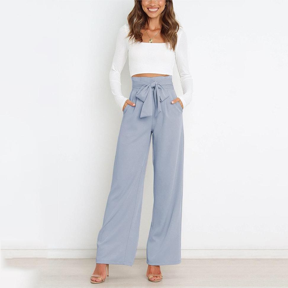 Women Summer and AutumnWorkplace Women's Trousers Casual Wide Leg High Waist Trousers with Belt Temperament Summer Commuter Pants