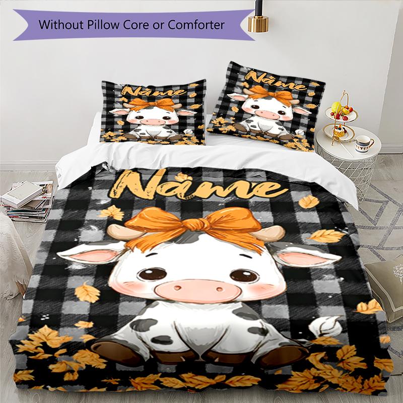 3pcs Custom Name Cow Bedding Set Duvet Cover Closure Includes 1 Duvet Cover & 2 Pillowcases, Soft and Comfortable for All Seasons.