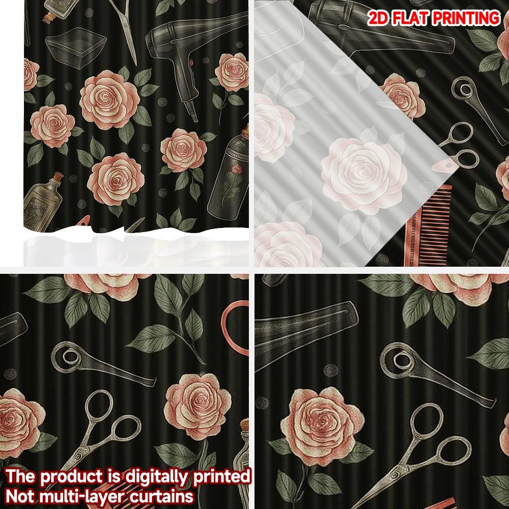 2D flat printing 2pcs Window Treatment Curtains Barber shop1 Digital Printed Polyester Drapes Festive Wall Decor Perfect for