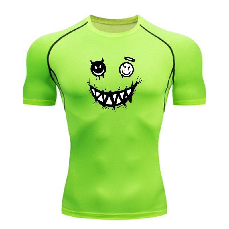 Men's Compression Athletic T-Shirt, Demon Angel Smiley Print