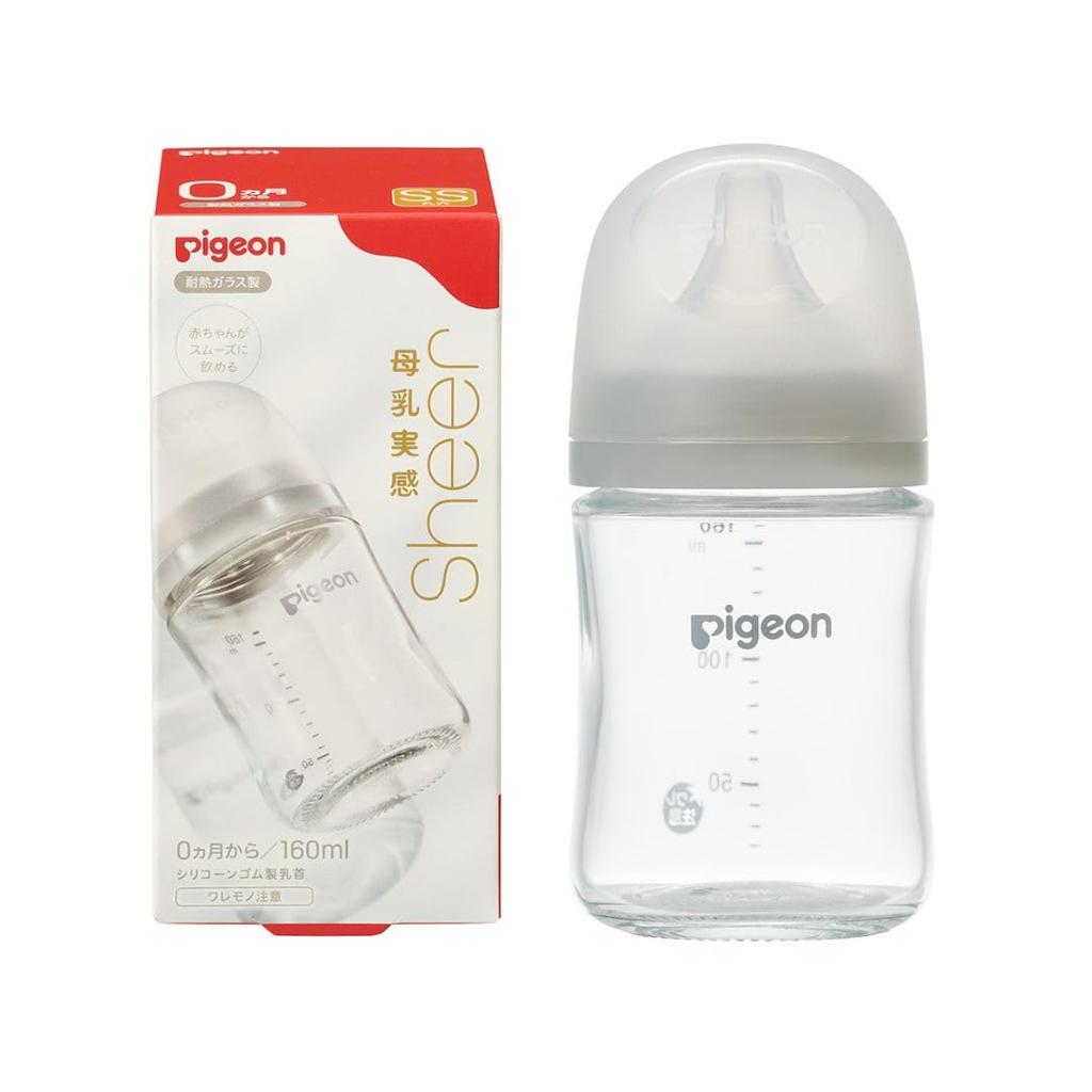 PIGEON Breast Milk Feeling Sheer Baby Bottle 160ml 0 Months+ Heat-Resistant Glass Cooling Quickly Scratch-Resistant and Hygienic