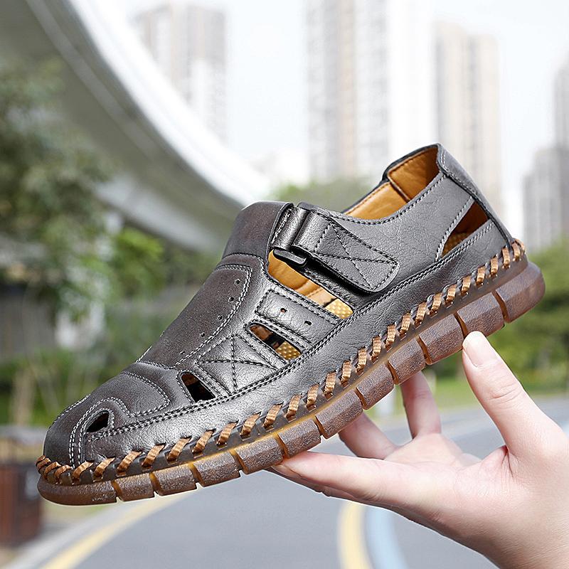 Повседневная обувь из натуральной кожи для мужчин, классические мужские сандалии с вырезами, летние мужские кроссовки для прогулок на свежем воздухе, дышащие мужские сандалии