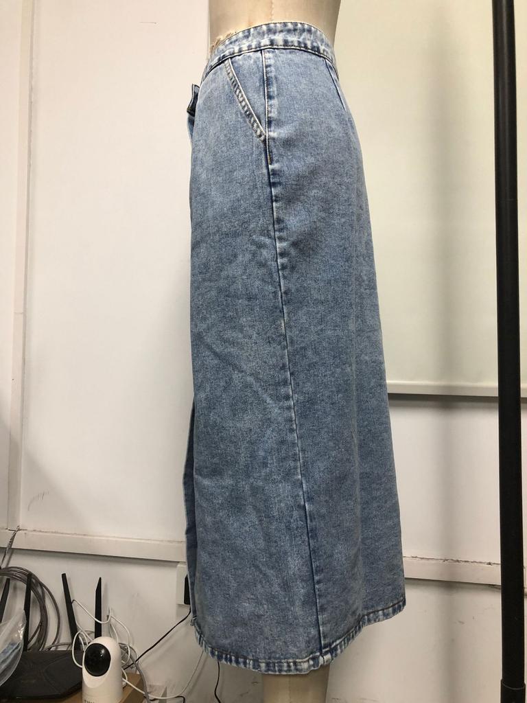 Модная женская удобная и элегантная однобортная джинсовая юбка-бюстье с высокой талией