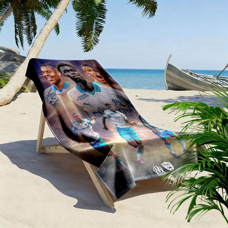 Olympique de Marseille Print Beach Towel, Large Soft Quick Dry Towel for Beach Camping Swimming