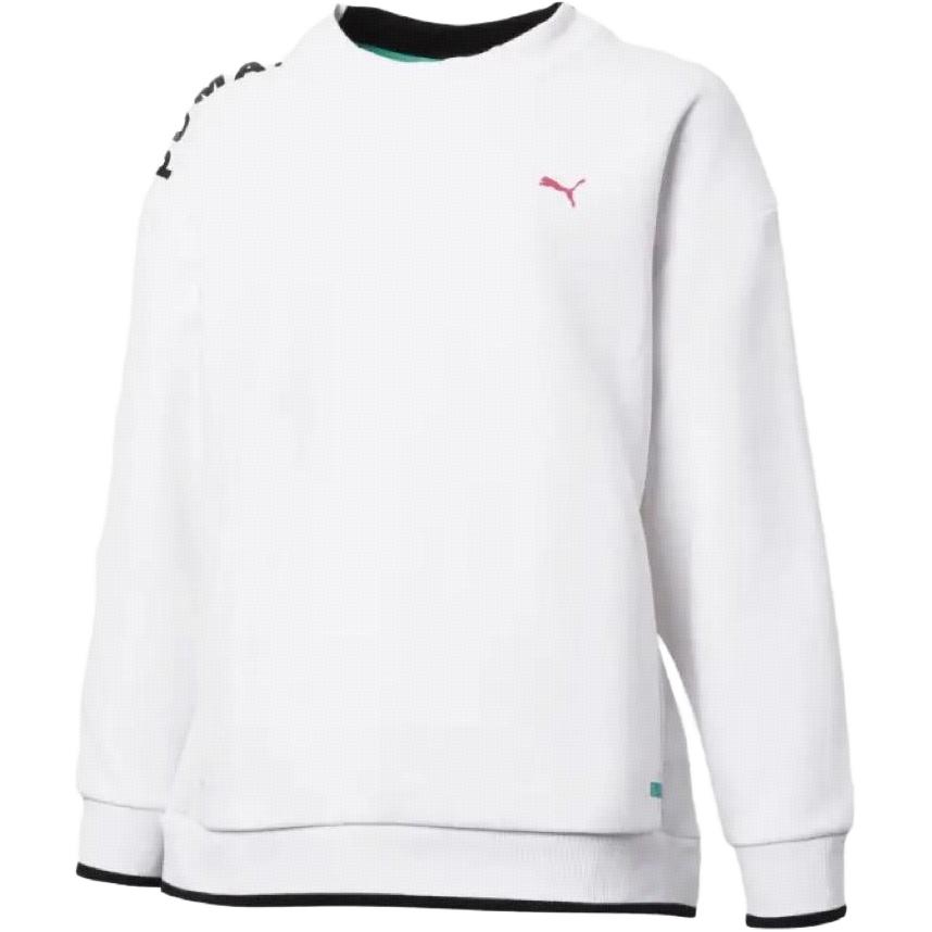 Puma Logo Letter Print Crew Neck Pullover Sweatshirt Women Sweatshirt White 577667-02