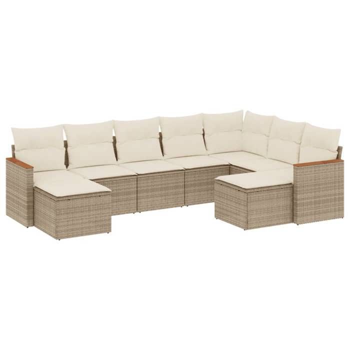 VidaXL Salon de Jardin avec Coussins 9 pcs, Canapés de Terrasse, Ensemble de Meubles de Patio, Mobilier d'Extérieur, Beige 3226541
