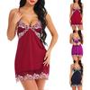 Summer Women Deep V Lace Patchwork Backless Spaghetti Strap Nightdress Dress